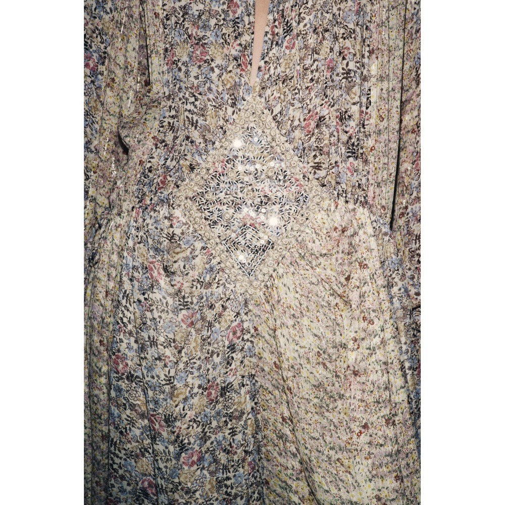 Zara ZW Women Floral Metallic Lurex Sequin Diamond Midi Dress Boho Multi Color M - Picture 3 of 8